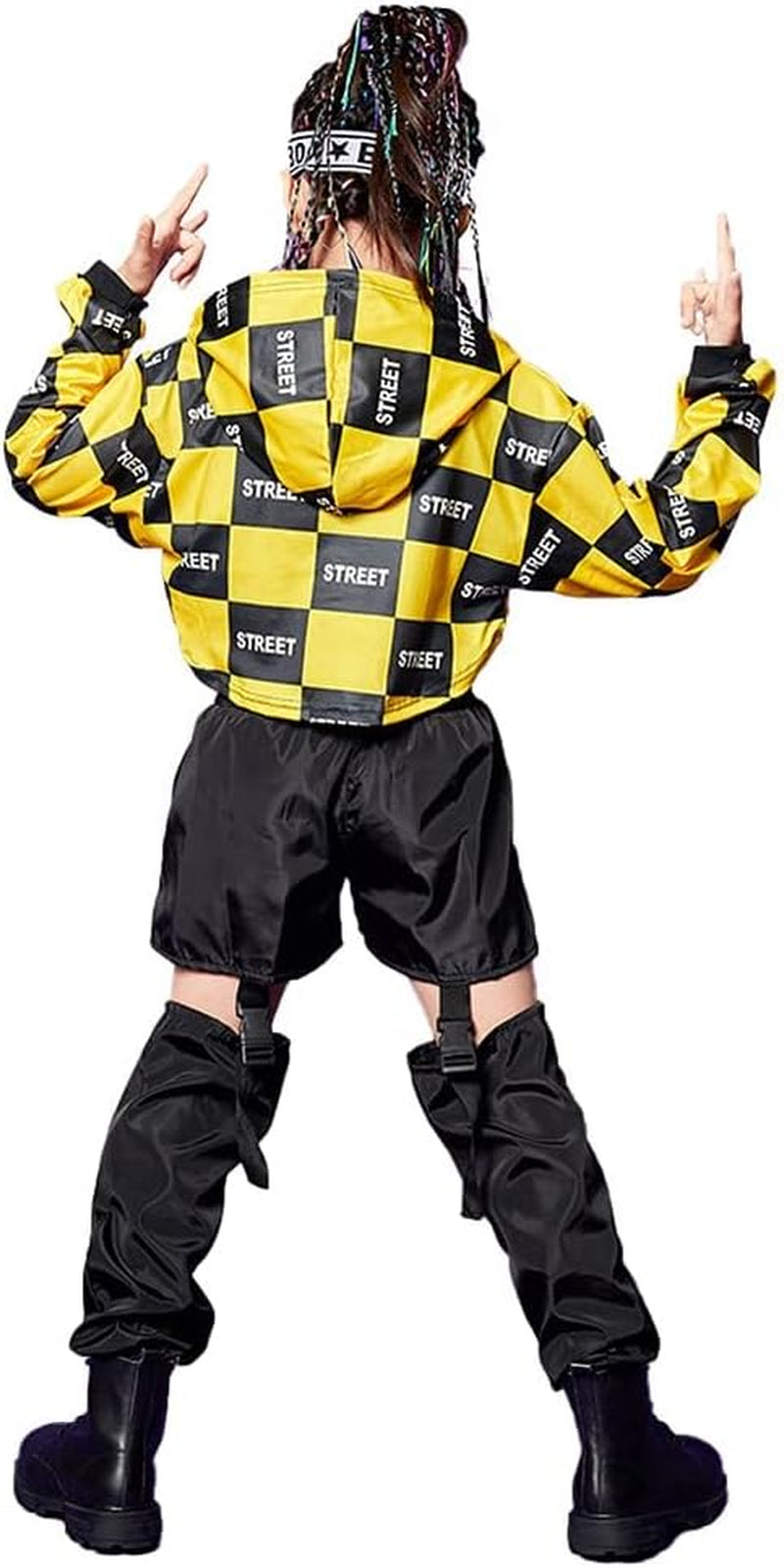 Girls Street Dance Costume Hip Hop Checkered Hoodie Sweatshirt Joggers Pants Outfits
