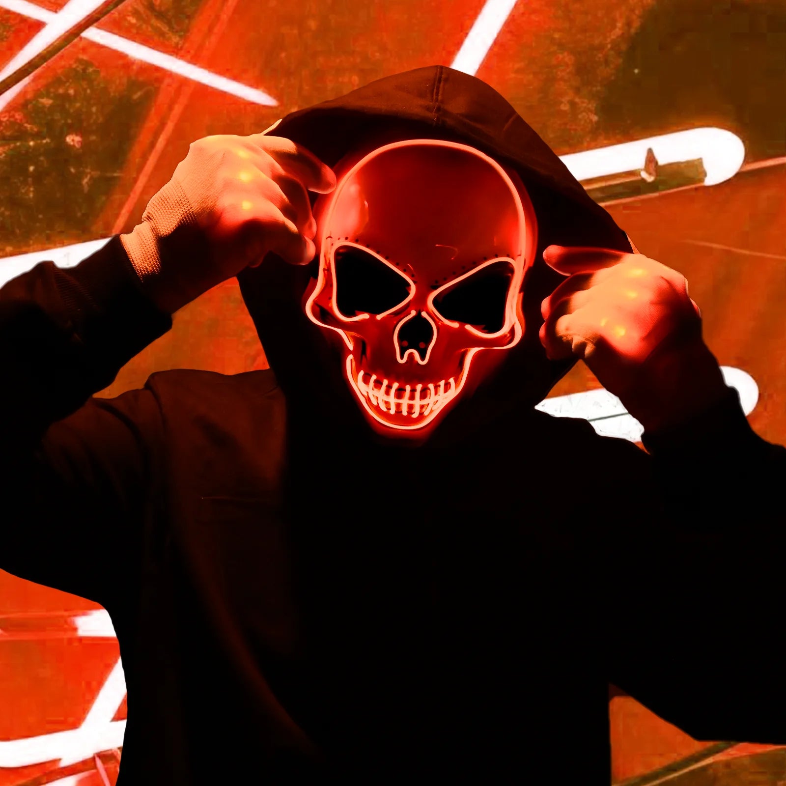 Halloween Mask LED Light up Glow Gloves Perfect for Festival Cosplay Halloween Costume Parties Men and Women(Red)