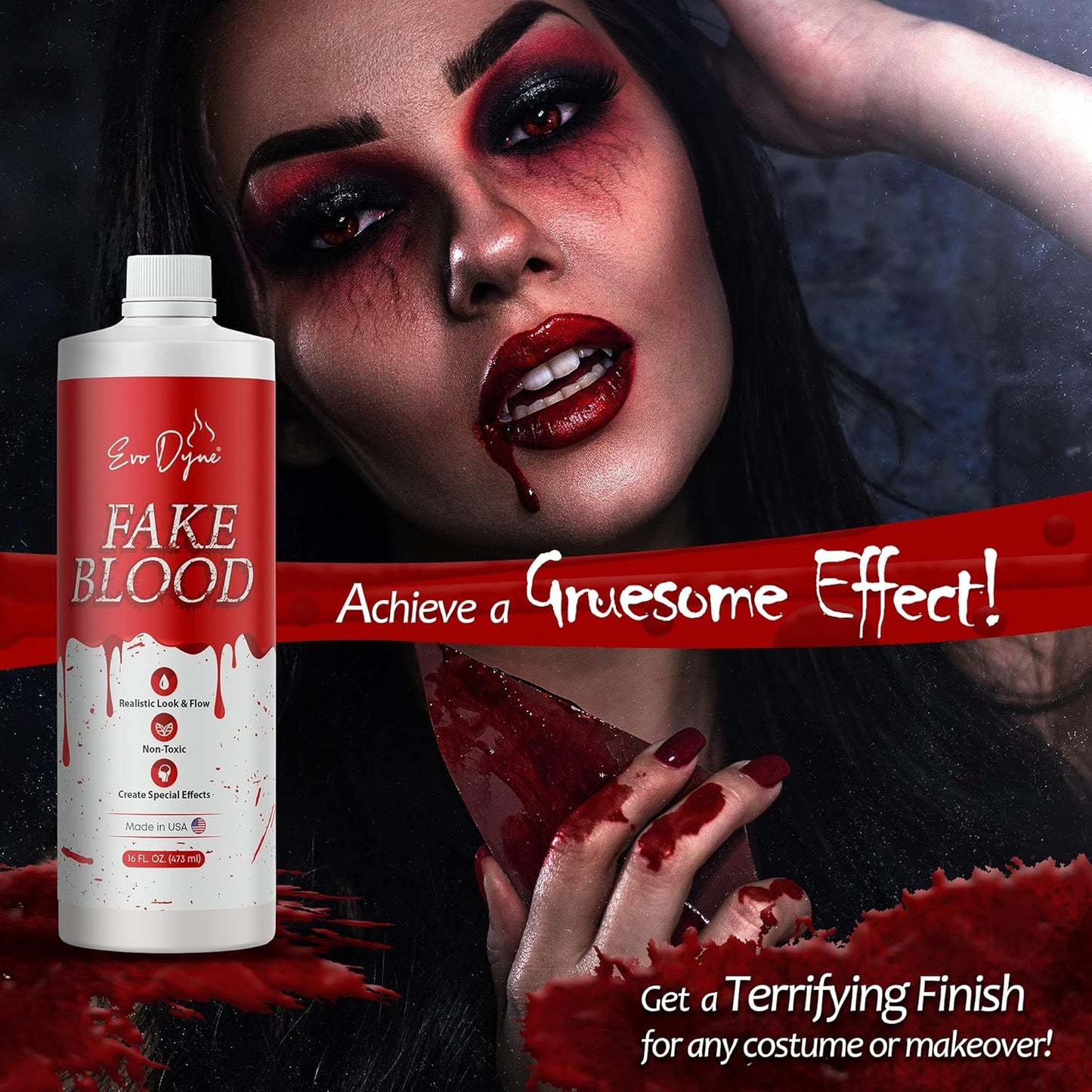 3-Pack Fake Blood (16 FL OZ), Made in USA | Halloween Vampire Blood Bottle for Costumes Including Zombie, Vampire and Other Dress up Needing a Gory Scene - Looks & Feels like Real Blood