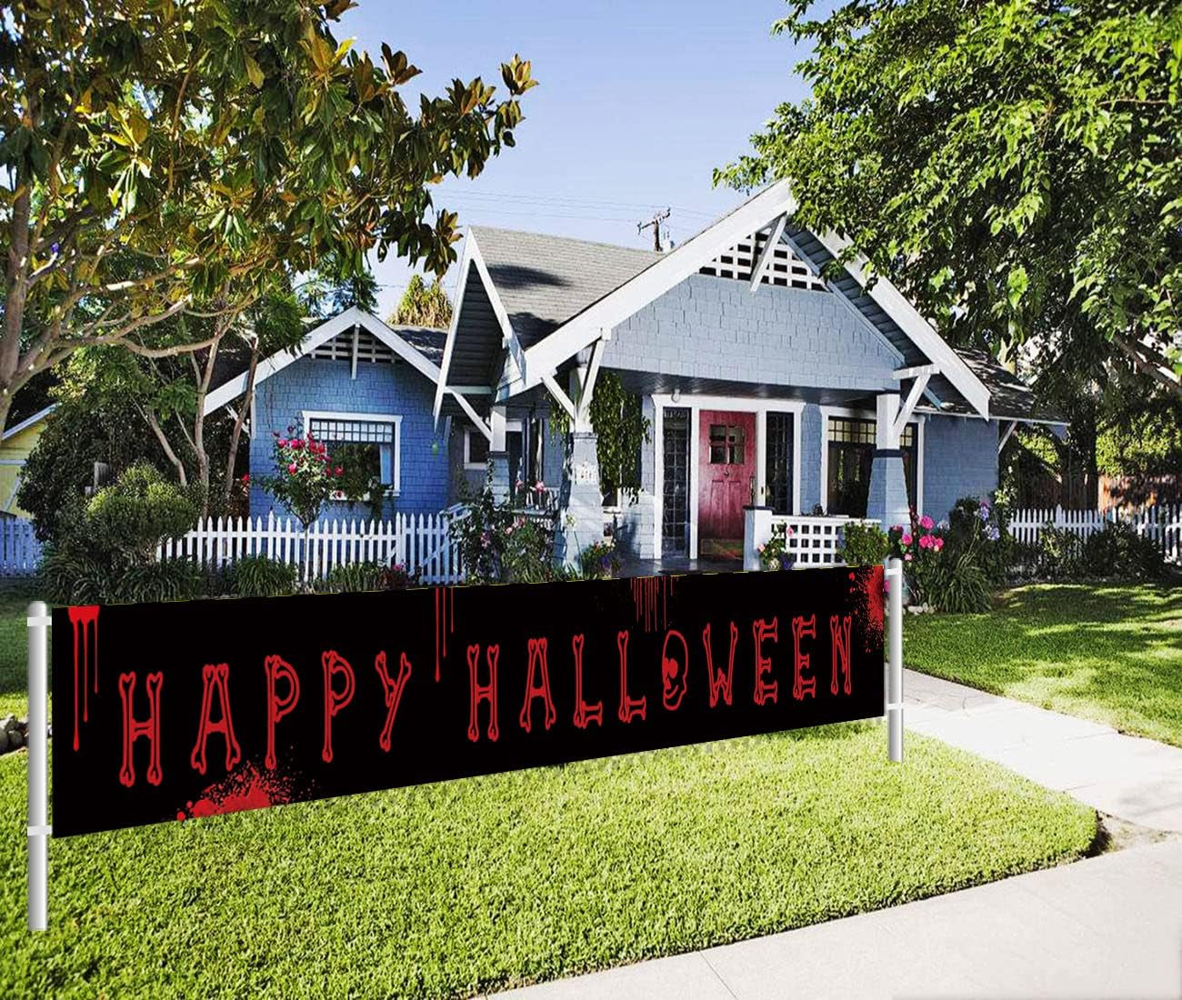 Large Happy Halloween Banner, Halloween Party Decoration Supplies Outdoor Indoor, Funny Terror Bloody Banner(9.8 X 1.6 Feet)