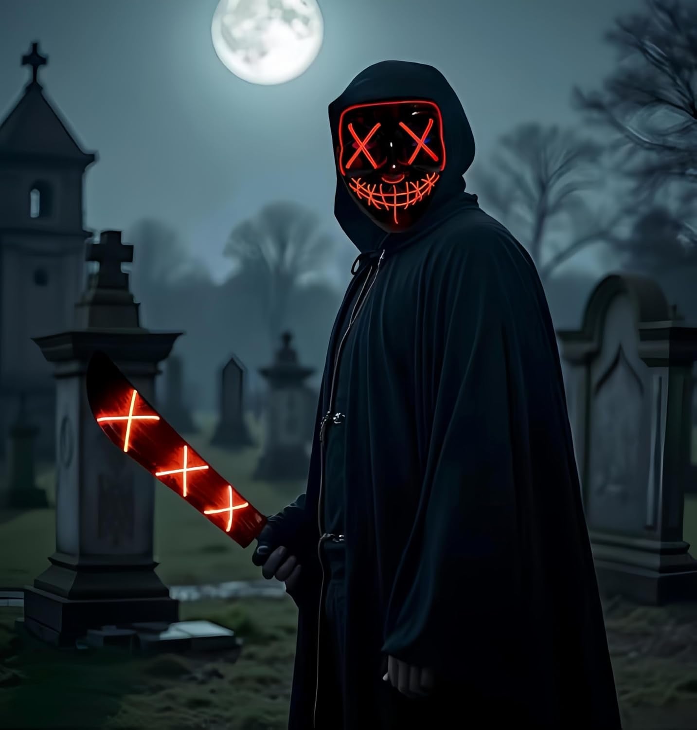 Creepy LED Halloween Mask - Voice-Activated Flashing Lights, 5 Modes, Glow-In-Dark Scary Mask for Parties & Haunted Events