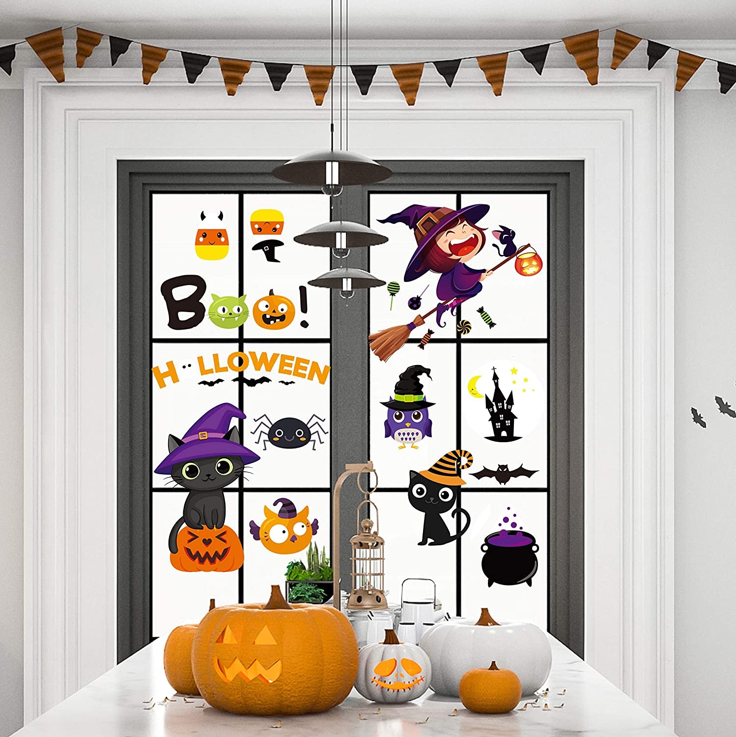 Halloween Window Clings - Decorations Stickers Decals Decor with Cute Pumpkin Ghost for Room Bathroom Kitchen