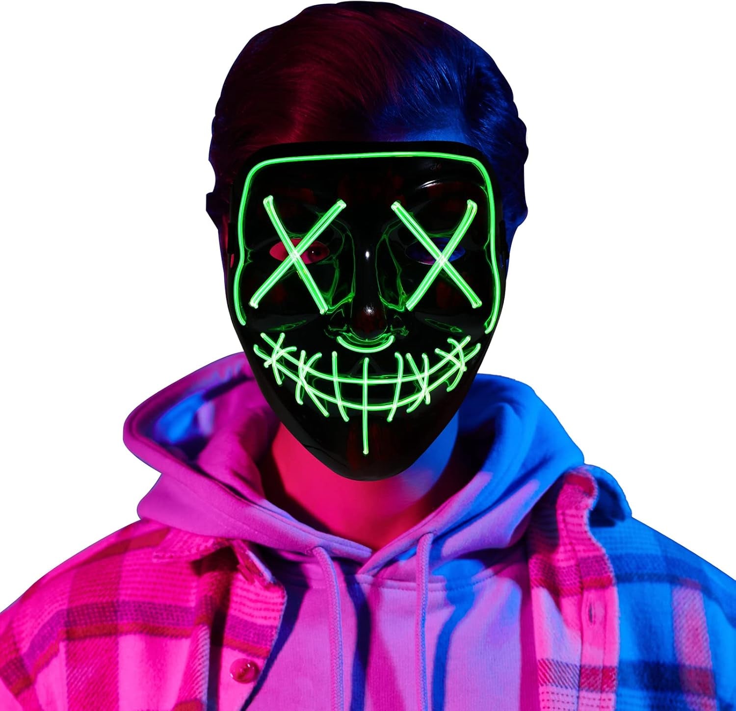Creepy LED Halloween Mask - Voice-Activated Flashing Lights, 5 Modes, Glow-In-Dark Scary Mask for Parties & Haunted Events