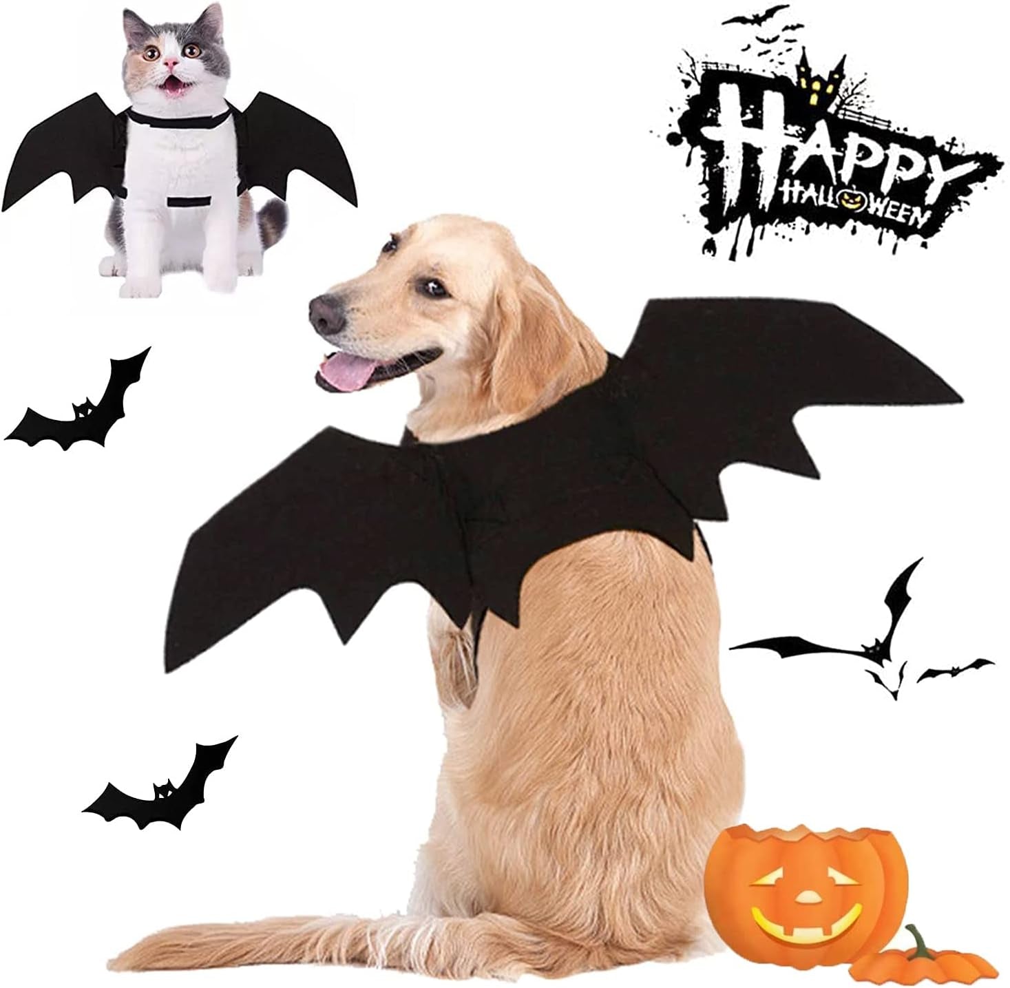 Halloween Costumes - Bat Wings for Small, Medium & Large Dogs & Cats, Funny Pet Apparel, Cosplay Clothes, Cool Dog Outfits (L)