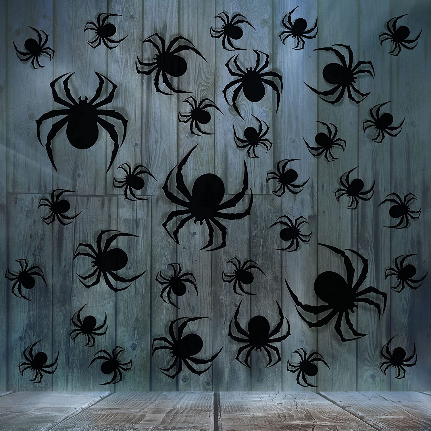 60 PCS Halloween Wall Decorations DIY Party Supplies 3D Plastic Spider Decoration Stickers, Indoor Outdoor Scary Spider Halloween Decor for Home Wall Window