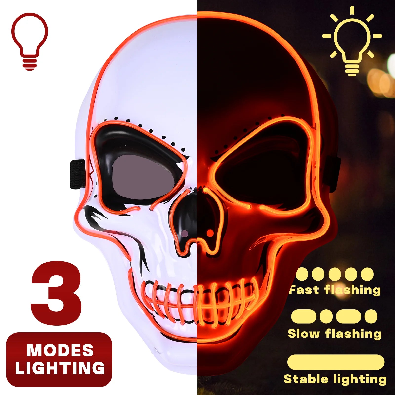 Halloween Mask LED Light up Glow Gloves Perfect for Festival Cosplay Halloween Costume Parties Men and Women(Red)