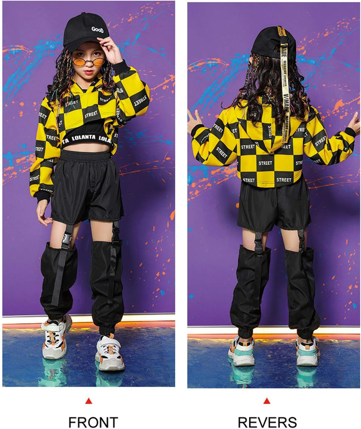 Girls Street Dance Costume Hip Hop Checkered Hoodie Sweatshirt Joggers Pants Outfits
