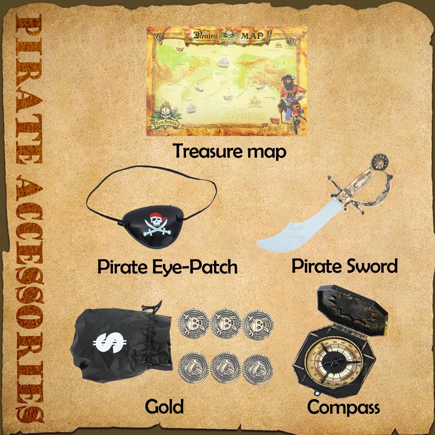 Kids Pirate Costume,Pirate Role Play Dress up Set