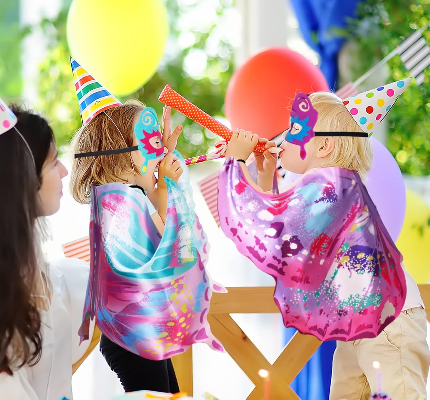 6 Pcs Kids Fairy Butterfly-Wings for Girls Halloween-Costumes with Antenna Headband Mask Party Favors