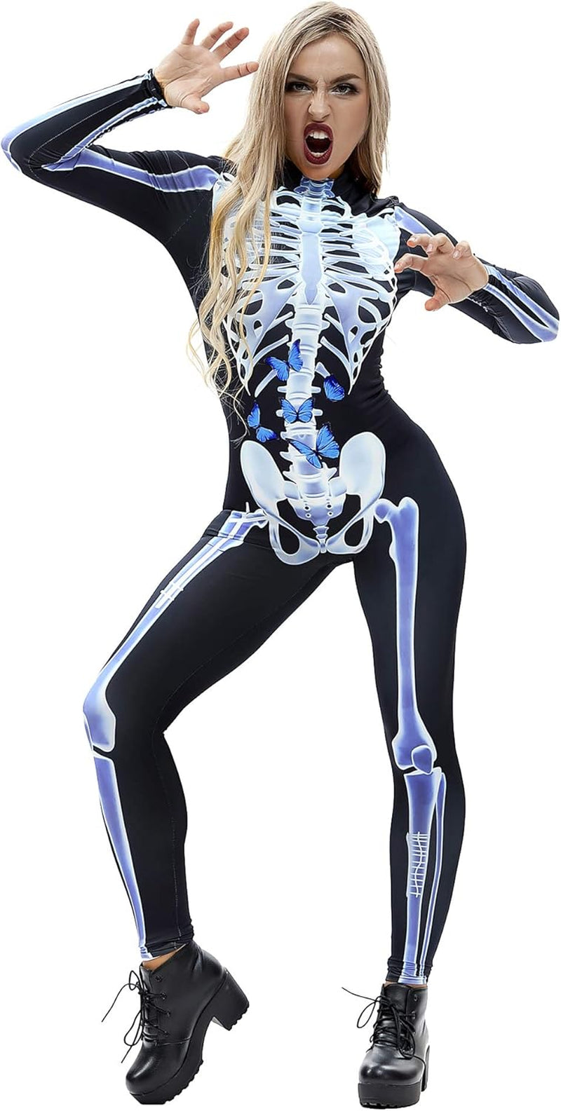 Women'S Skeleton Halloween Costume Catsuit Bodysuit Cosplay Jumpsuits