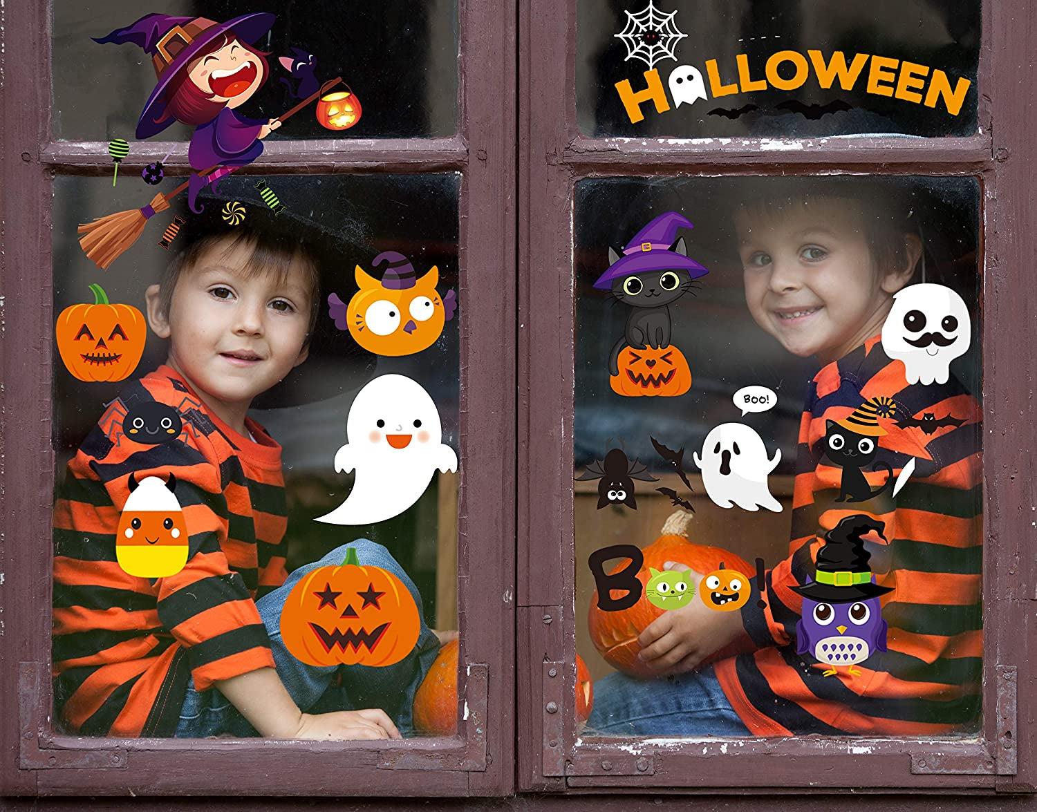 Halloween Window Clings - Decorations Stickers Decals Decor with Cute Pumpkin Ghost for Room Bathroom Kitchen