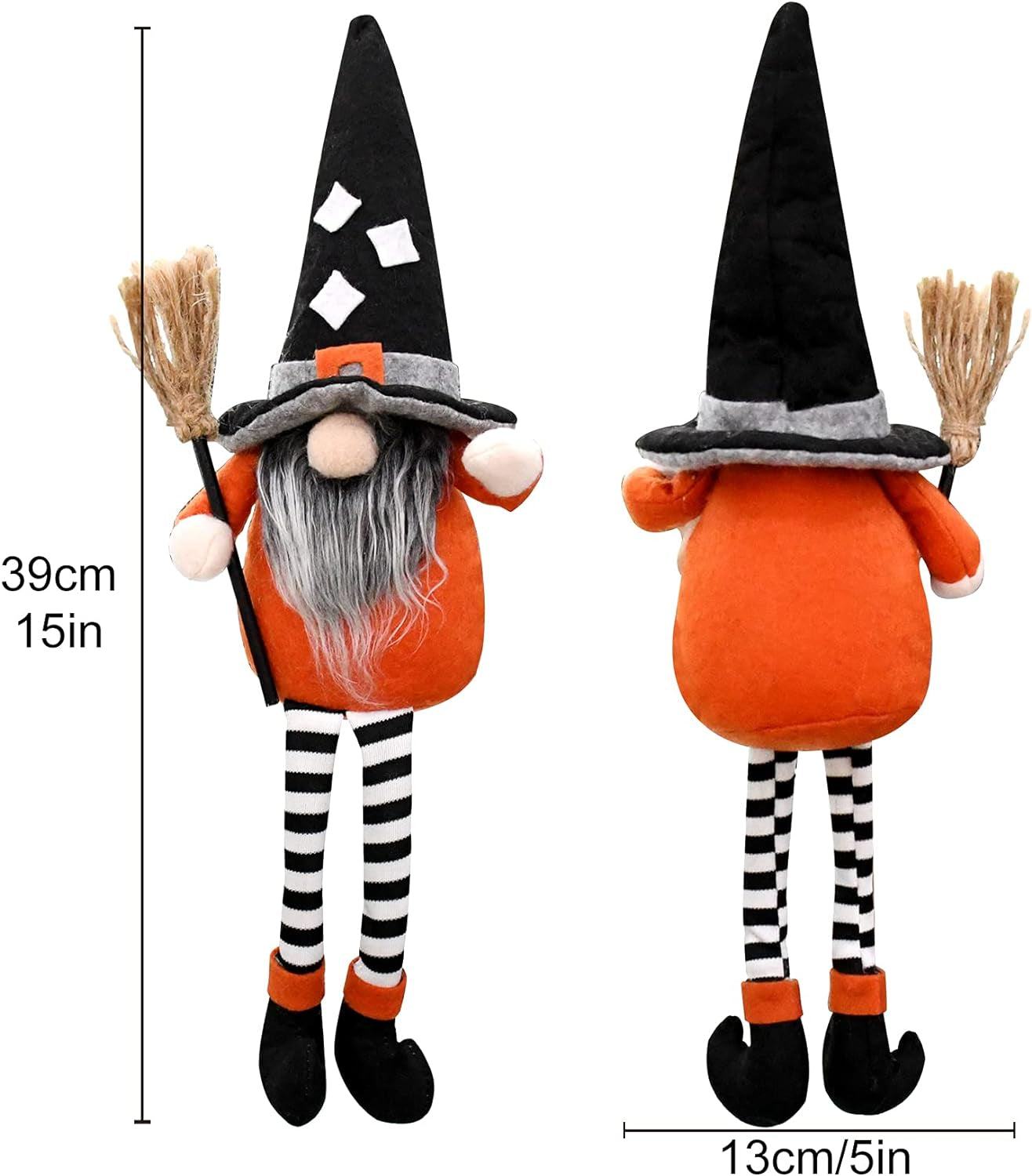 2PC Halloween Witch Gnomes Plush with Broom,Faceless Gnome Plush Long Legs Halloween Ornaments for Halloween Holiday Party Decor,Halloween Gnome Gifts