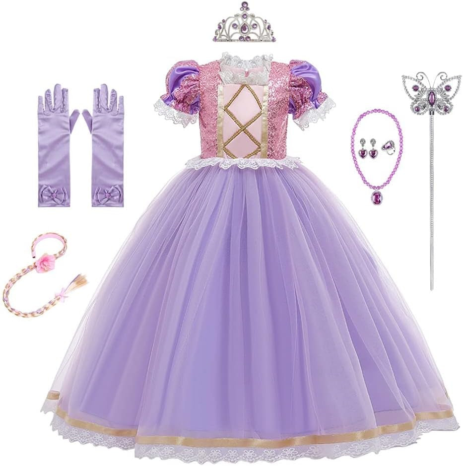 Girls Sofia Princess Birthday Dress Rapunzel Halloween Costume Pageant Christmas Evening Party Gown W/Accessories