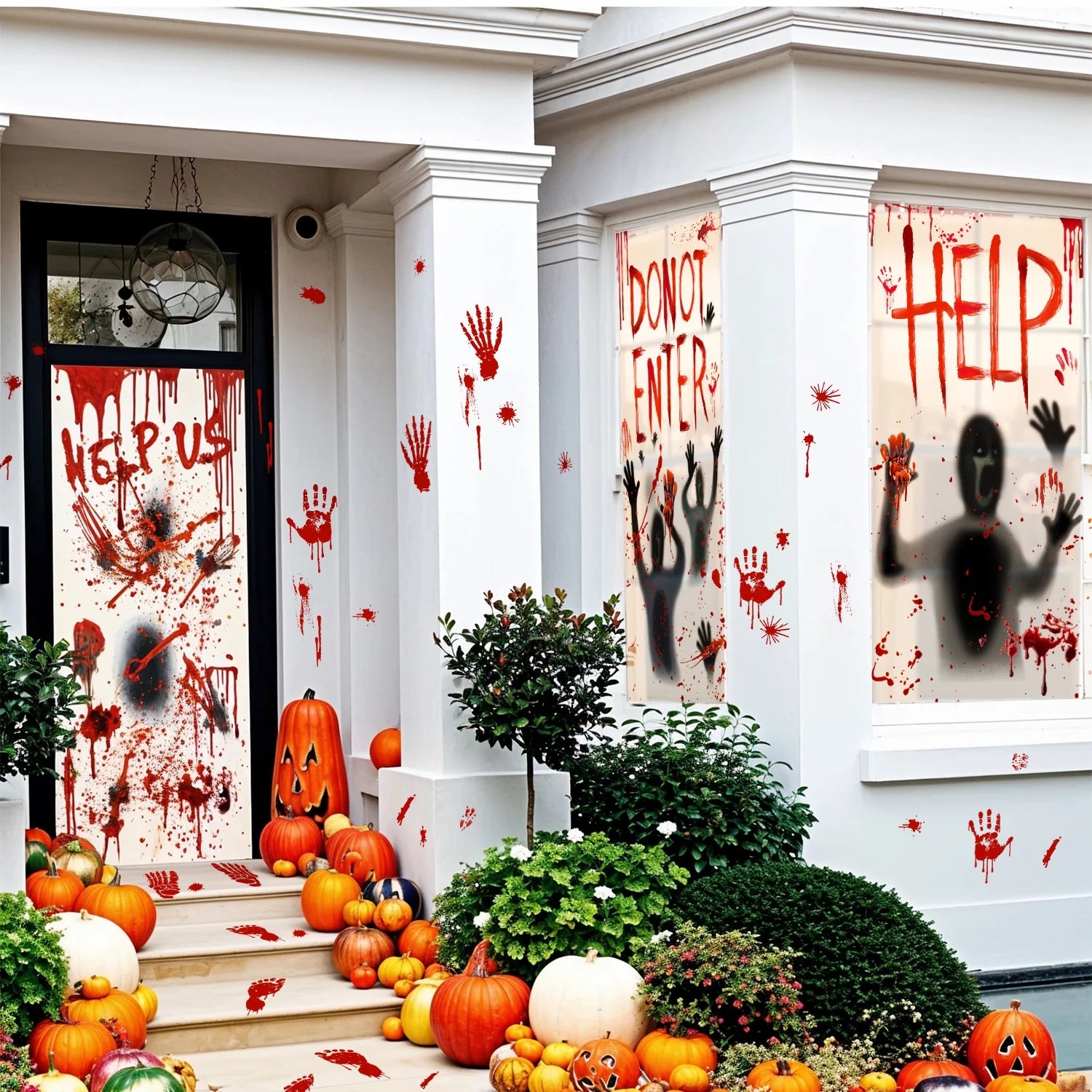 Halloween Window Clings for Halloween Decoration, Scary Halloween Window Stickers with Handprint Footprint