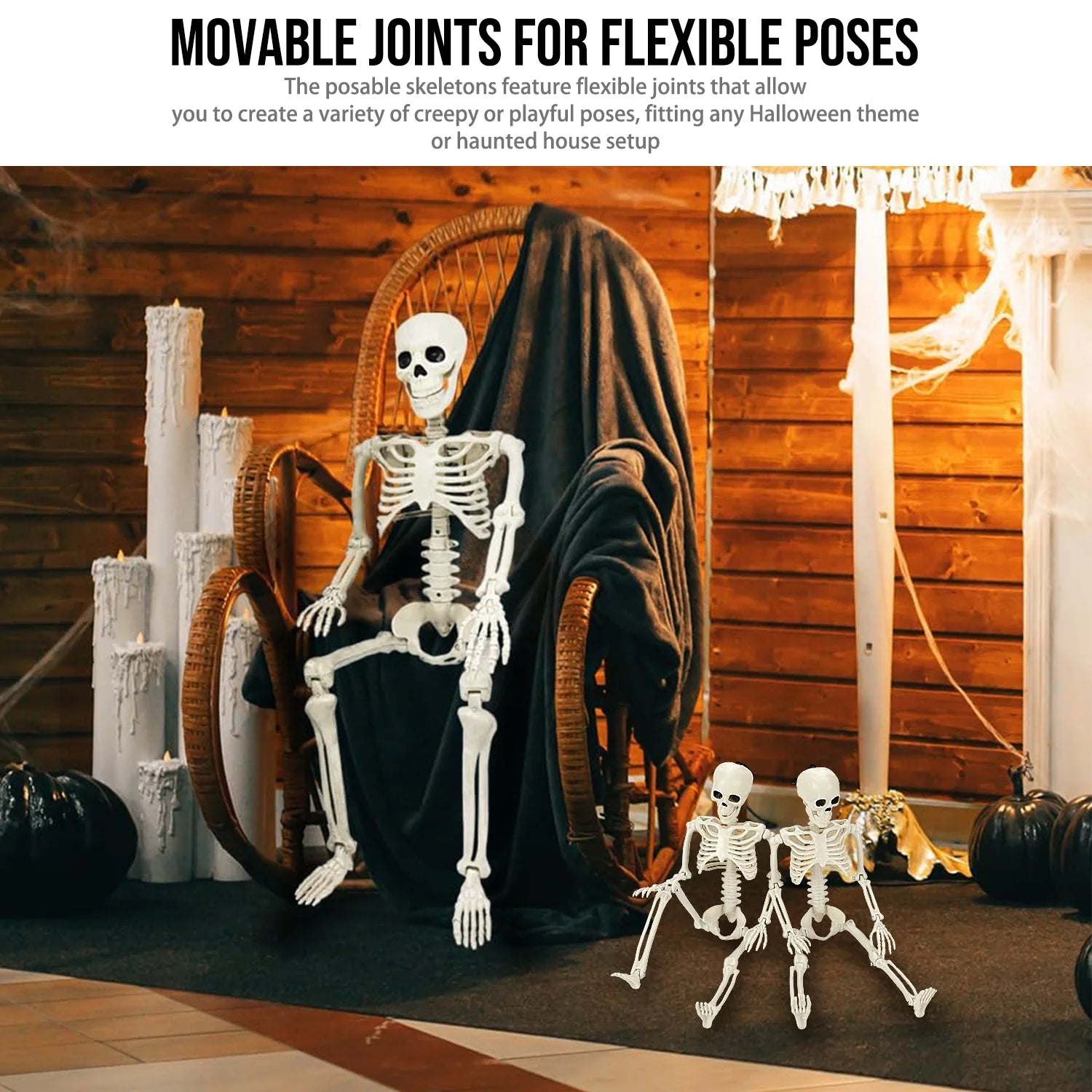 3Pcs Halloween Skeleton Decorations, Posable Skeletons Halloween Decorations Indoor Outdoor