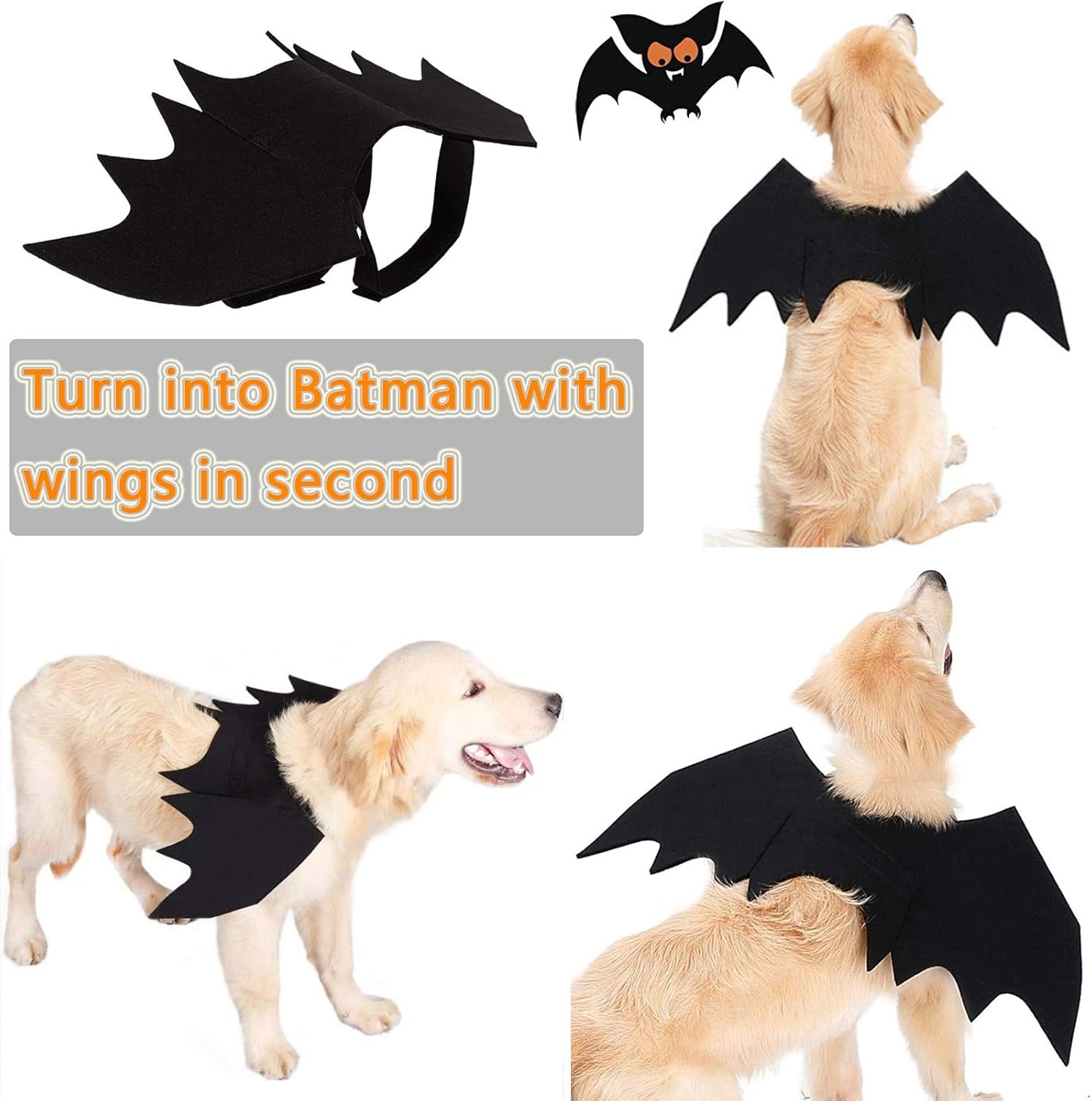 Halloween Costumes - Bat Wings for Small, Medium & Large Dogs & Cats, Funny Pet Apparel, Cosplay Clothes, Cool Dog Outfits (L)