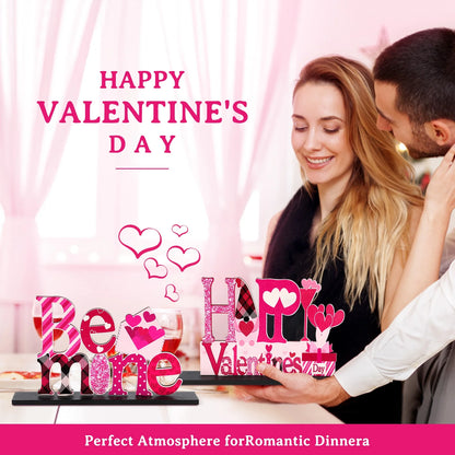 4 Pcs Valentine'S Day Decorations Love Wooden Table Sign, Romantic Tabletop Centerpiece Signs Ornaments for Gift Dining Room Table Wedding Anniversary Party Supplies Décor Tray Decor