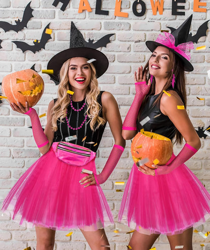 80S Costumes for Women, 80S Fancy Dress Costume Accessories Set, Headband Earrings Fishnet Gloves Necklace Bracelet for 80S Retro Party Ladies Girls Pink