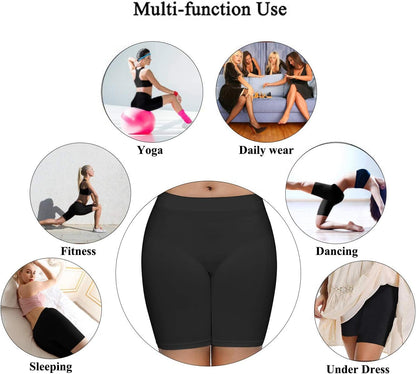 Women'S Slip Shorts for under Dresses, Seamless Smooth Comfortable Stretch Yoga & Bike Shorts