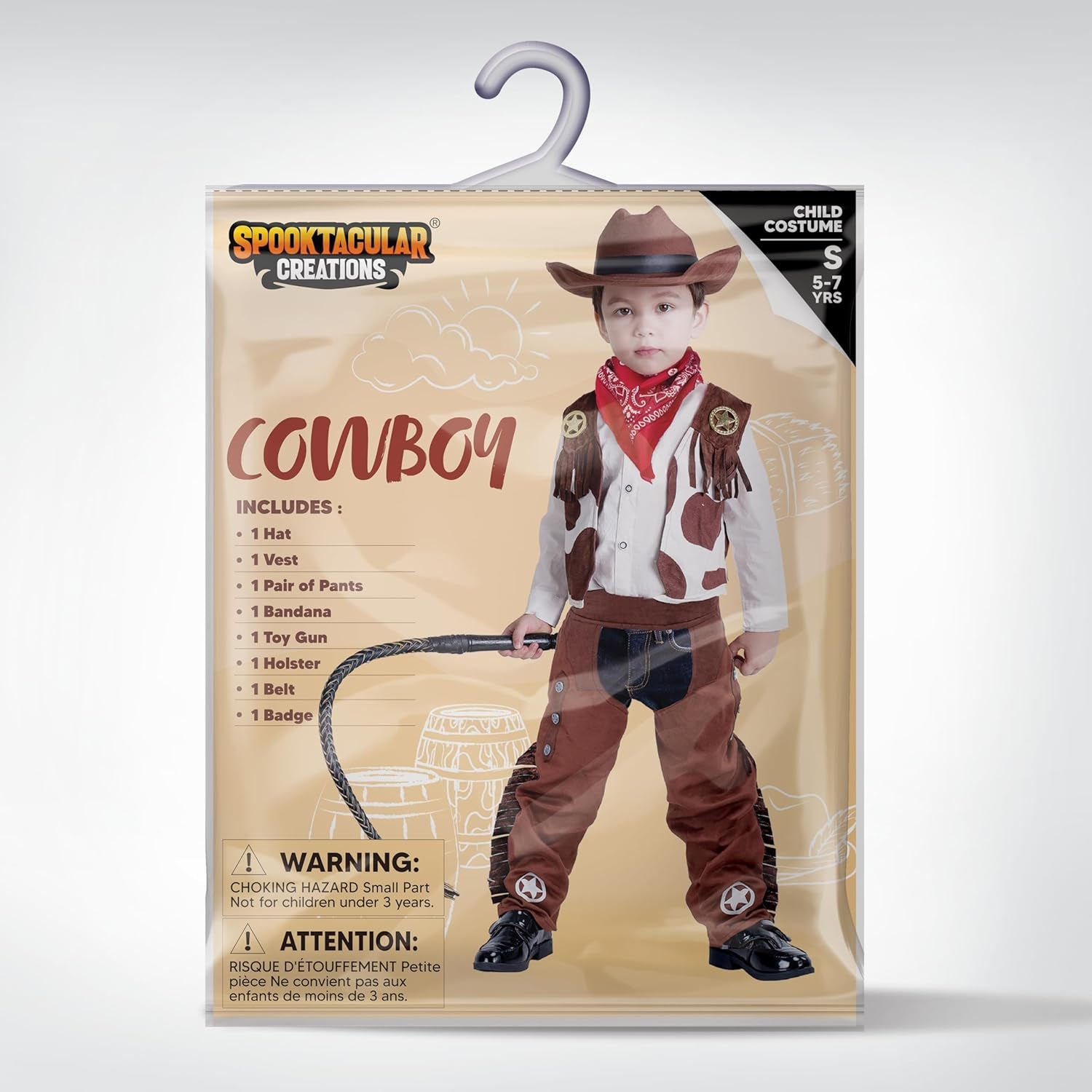 Halloween Cowboy Hat Costume for Boys, Kids White Brown Western Costume, Deluxe Cowboy Outfit Set for Toddler Halloween Roleplay Themed Party (3T, 3-4 Yrs)