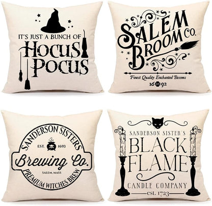 Halloween Decor Pillow Covers 18X18 Set of 4 Halloween Decorations Hocus Pocus Farmhouse Saying Outdoor Fall Pillows Decorative Throw Cushion Case for Home Couch TH023-18