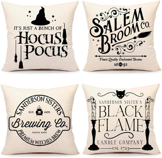 Halloween Decor Pillow Covers 18X18 Set of 4 Halloween Decorations Hocus Pocus Farmhouse Saying Outdoor Fall Pillows Decorative Throw Cushion Case for Home Couch TH023-18
