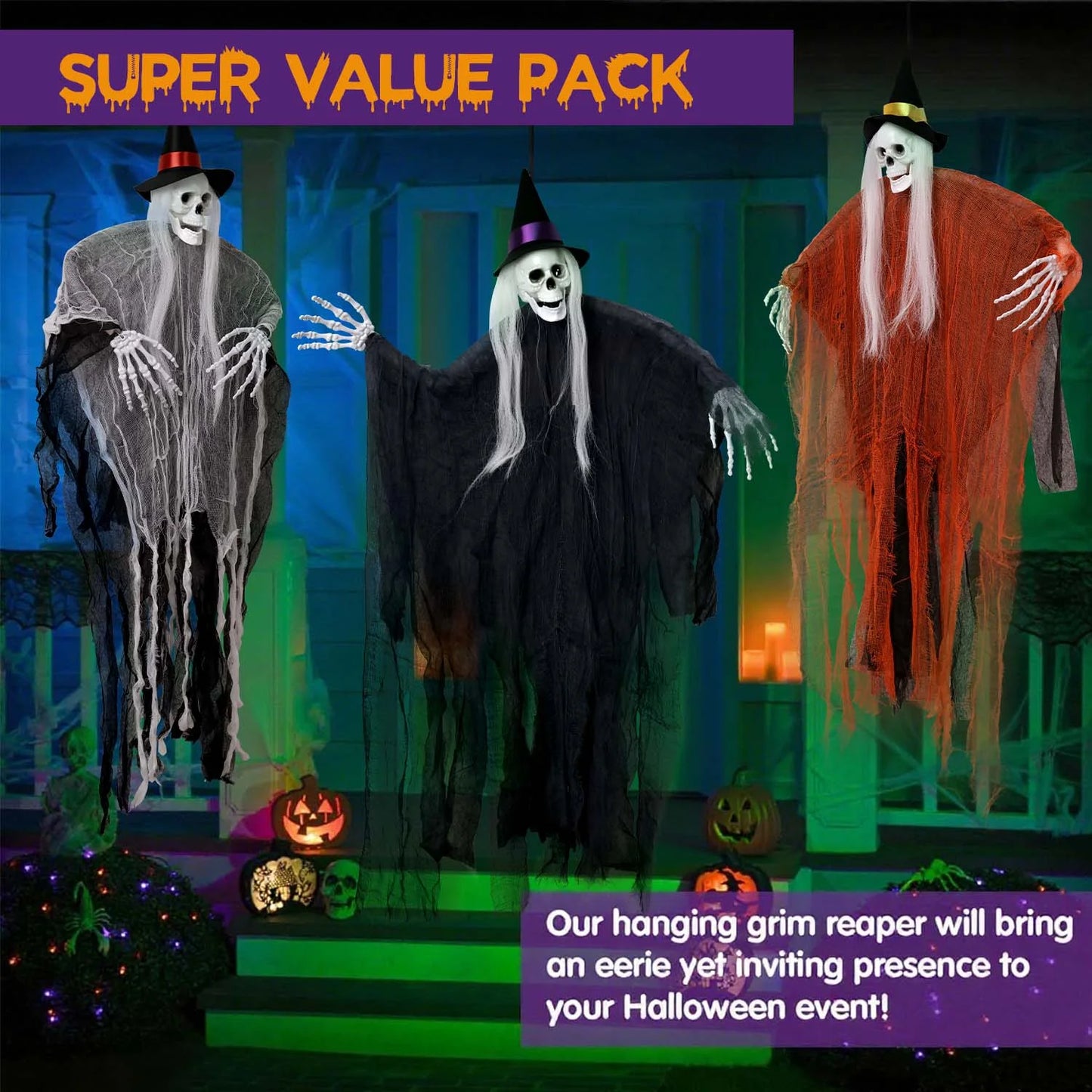 3Pcs Halloween Hanging Skeleton Ghosts Decorations Halloween Decorations Outdoor Indoor Scary Halloween Decor