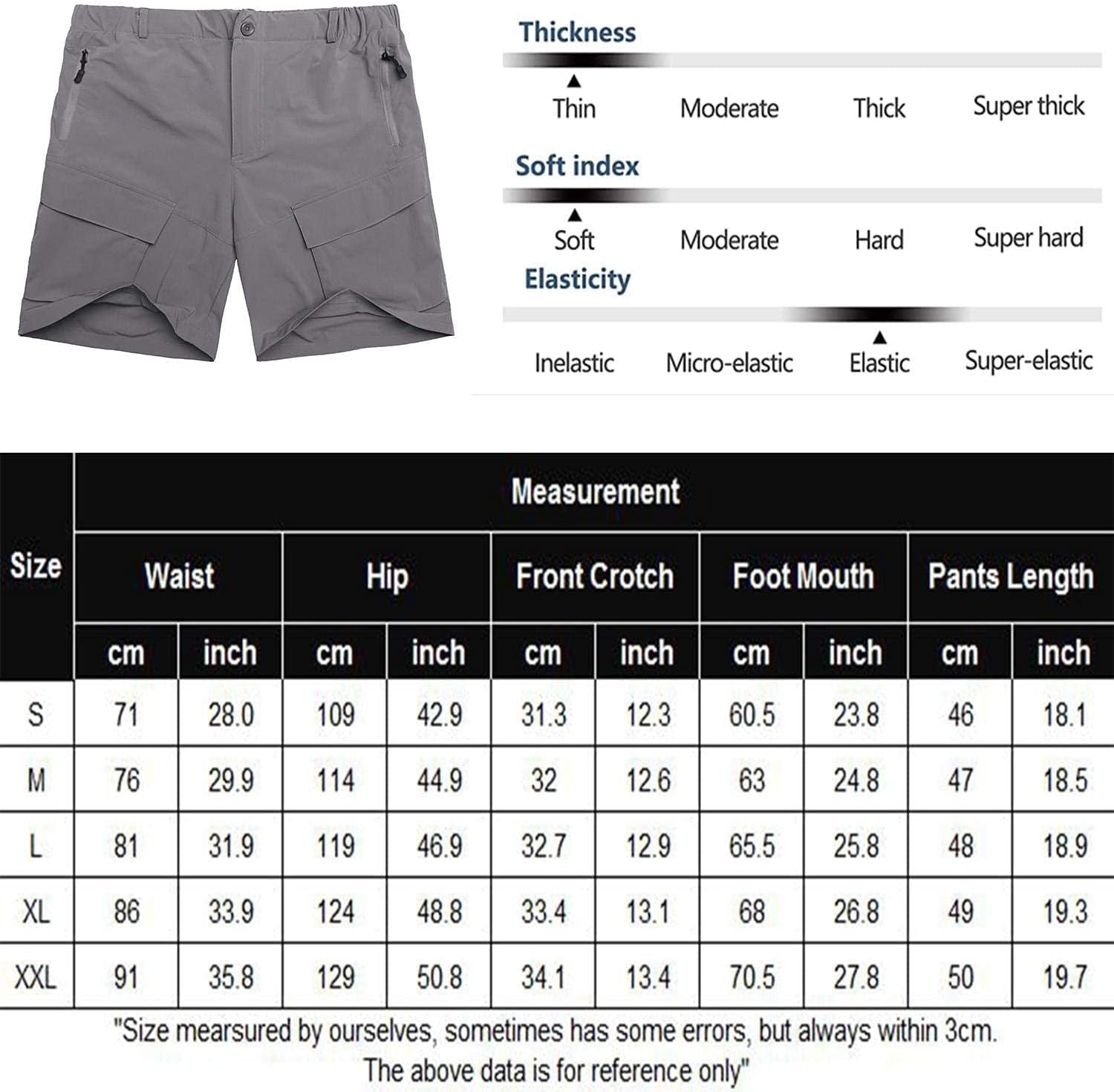 Men'S Stretch Cargo Shorts Quick Dry Work Out Shorts for Outdoors Hiking Camping Travel Grey