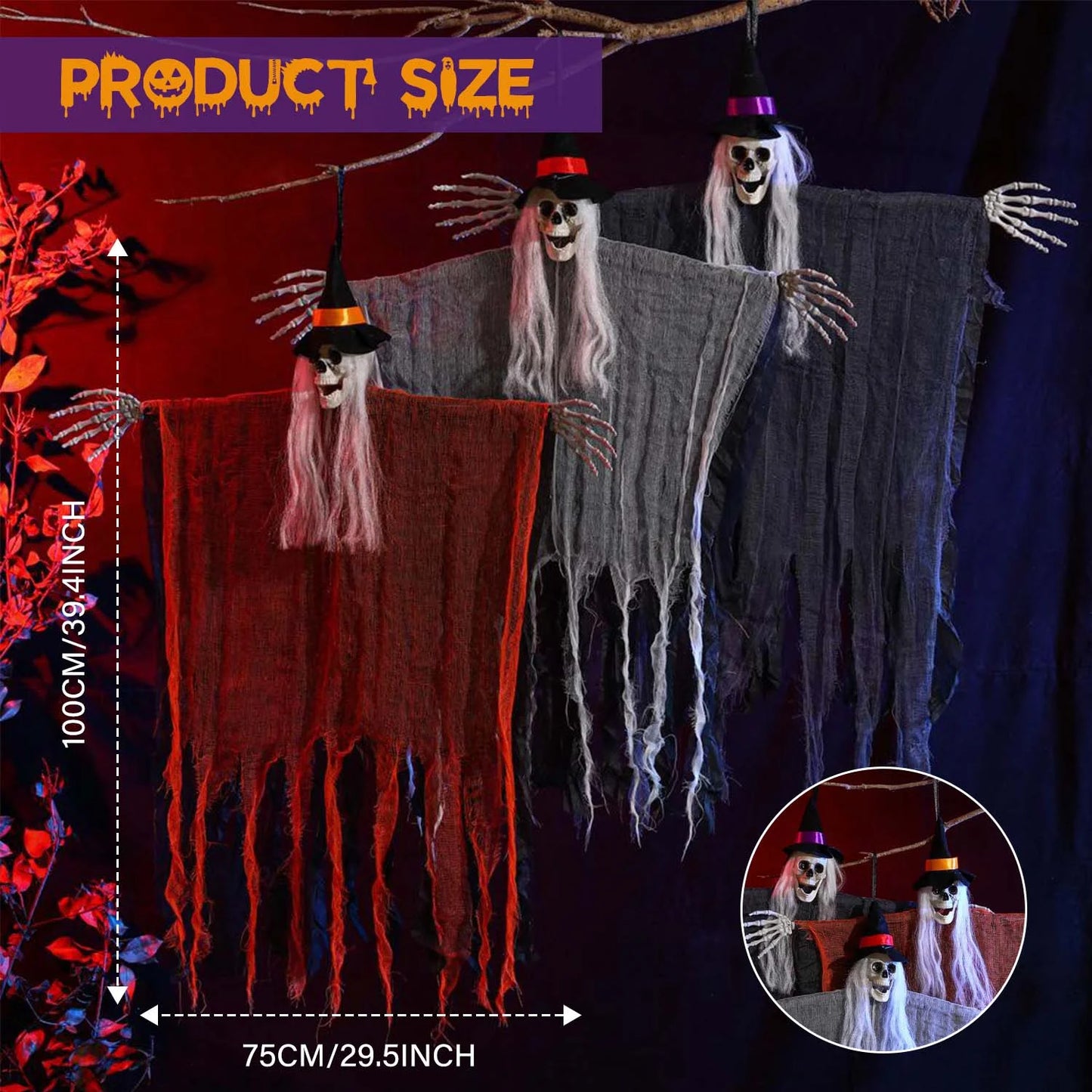 3Pcs Halloween Hanging Skeleton Ghosts Decorations Halloween Decorations Outdoor Indoor Scary Halloween Decor