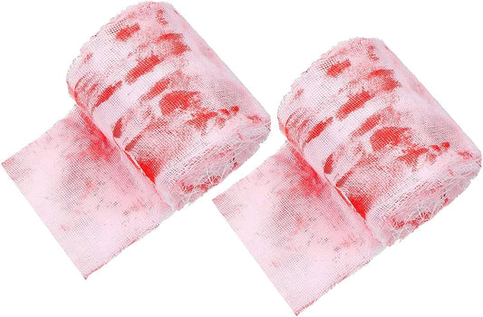 Halloween Creepy Decoration, 8Cmx20M/3.2Inchx65Ft Halloween Bloody Bandage Cloth Decoration, Blood Bandage Halloween Party Decorations for Yard Indoor Outdoor Wall Home Decor