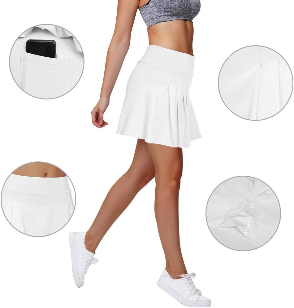 Womens Tennis Skirt Pleated Workout Golf Skirts with Pockets Lightweight Skorts for Tennis Golf Running Yoga