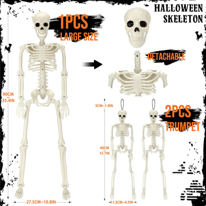 3Pcs Halloween Skeleton Decorations, Posable Skeletons Halloween Decorations Indoor Outdoor