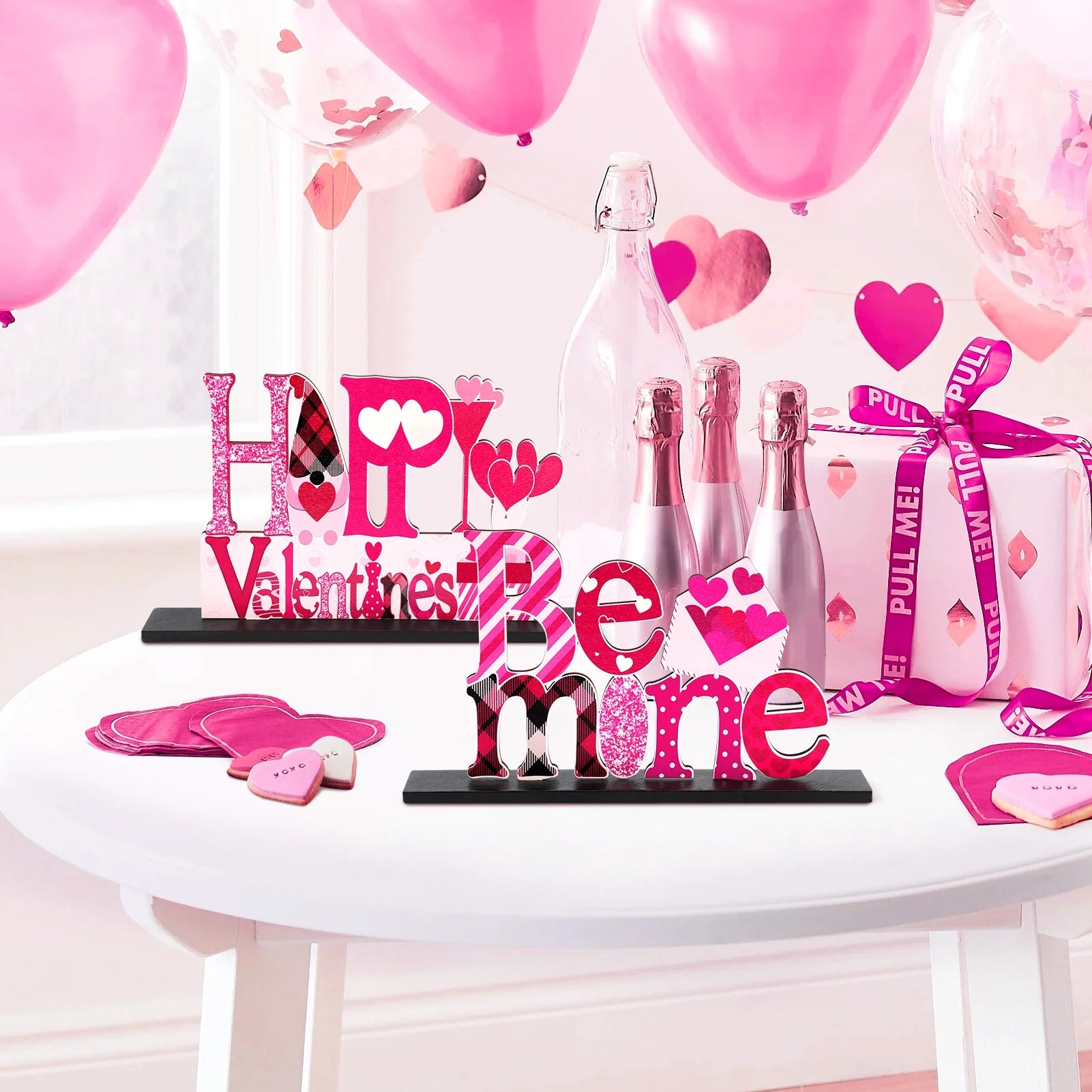 4 Pcs Valentine'S Day Decorations Love Wooden Table Sign, Romantic Tabletop Centerpiece Signs Ornaments for Gift Dining Room Table Wedding Anniversary Party Supplies Décor Tray Decor