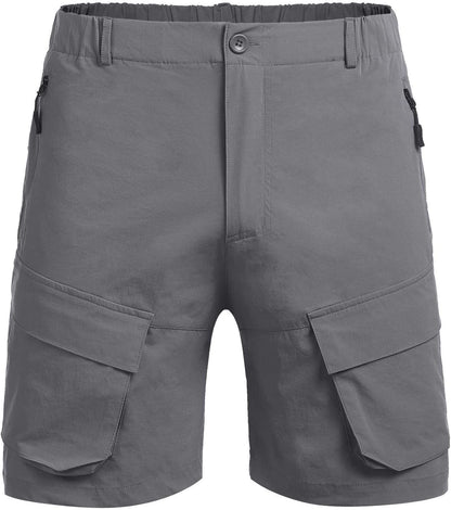 Men'S Stretch Cargo Shorts Quick Dry Work Out Shorts for Outdoors Hiking Camping Travel Grey